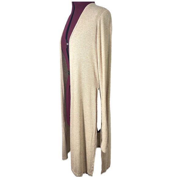 Joah Brown Luna Ribbed Open Front Duster Cardigan Sz S/M Tan Side Slits Boho - Picture 8 of 14